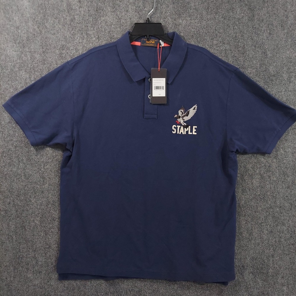 Staple Flying Pigeon Polo Shirt Mens 2XL Navy Embroidered Graphic Streetwear